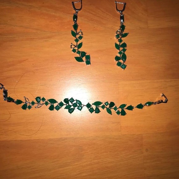 Silver earrings and bracelet with gemstone - Picture 1 of 1